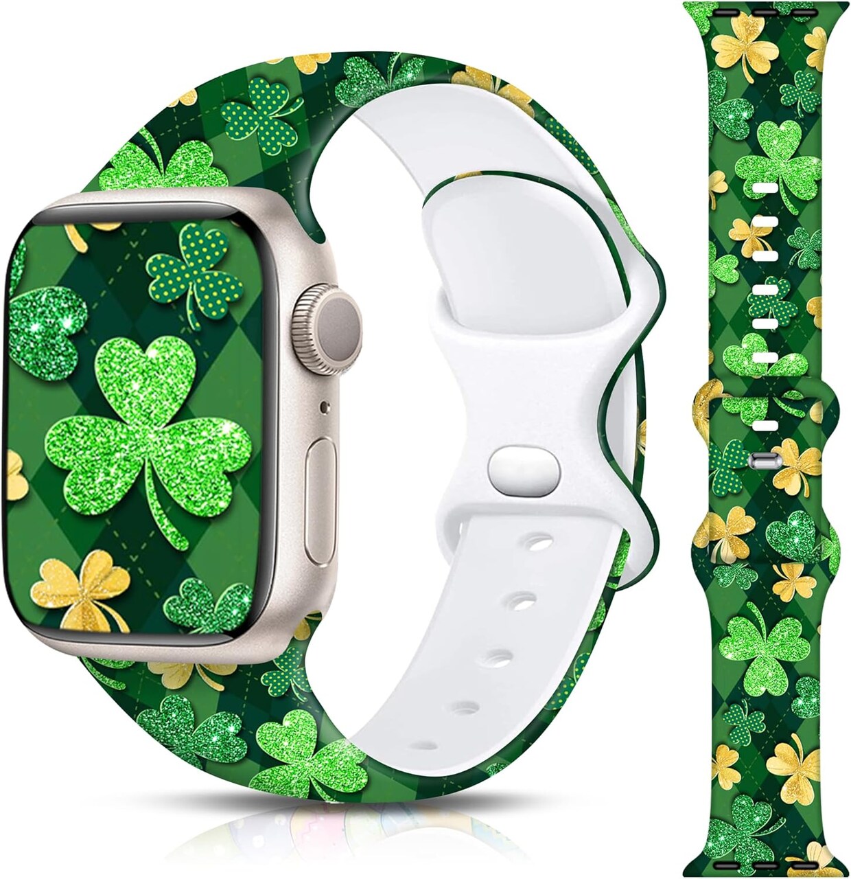 St Patricks Day Apple Watch Bands for Women Men 38mm 40mm 41mm 42mm 44mm 45mm 46mm 49mm, Soft Silicone Holiday Clover Watch Band for Apple Watch Series 10 9 SE 8 7 6 5 4 3 2 1 Ultra 2 1-Classic Checkered Lucky Clover